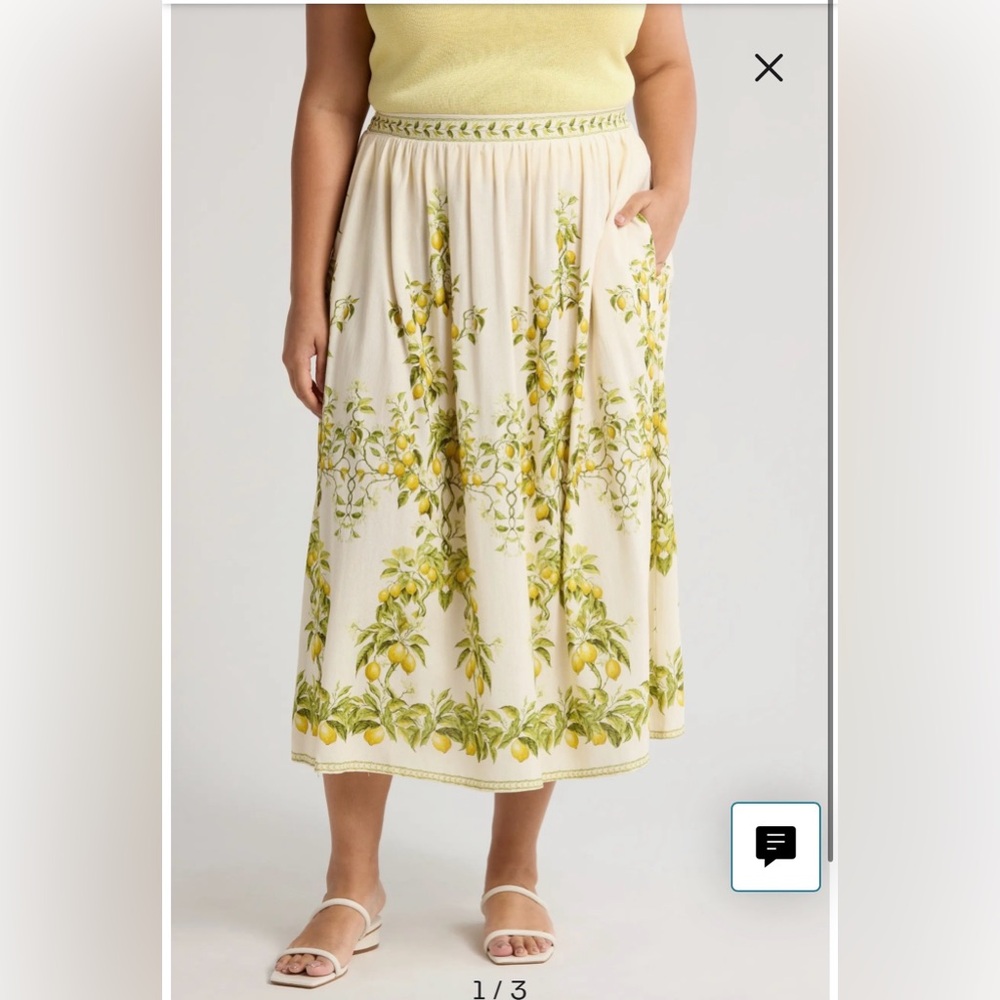 Max Studio London Linen Blend  Floral Lemon  Print Tree Skirt Size M